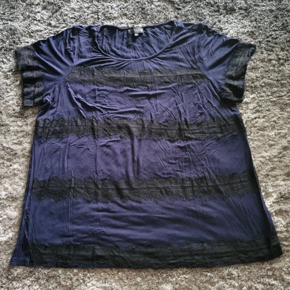 Women's Ryan Wythe Navy Blue and Black Shirt Lace Detail Size 2X